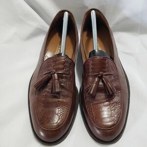 Peter Huber Brown Ostrich Leather Tassel Loafer Shoes Mens Size 11.5 Croc Toe
